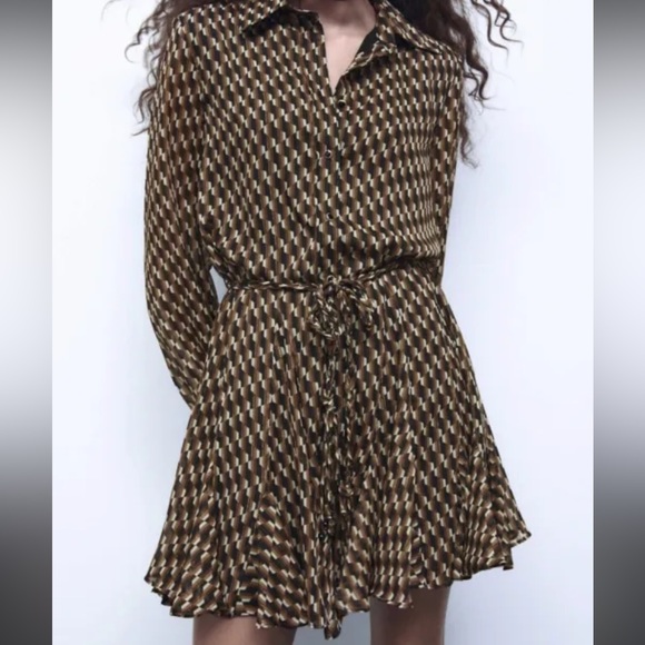 zara mini brown and black dress with metallic detail - Picture 3 of 6